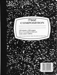 This basic black and white composition notebook works just as well as a sparkly pink one. 