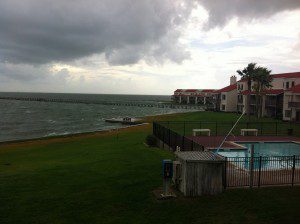 The view from our condo as a storm was rolling in on Sunday morning.