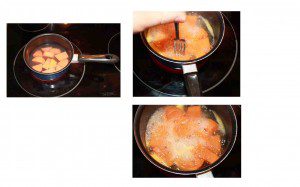 Boiling sweet potatoes and checking for doneness