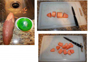 Preparing the sweet potato to become baby food