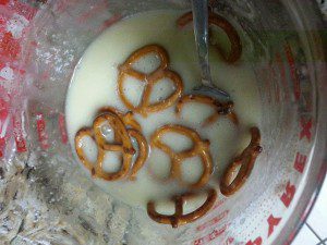 I tried to make yogurt-covered pretzels, but they didn't turn out.  :(  