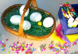 Making cascarones {Confetti eggs}