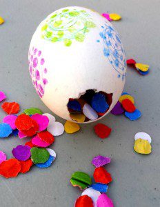 Making cascarones {confetti eggs} 