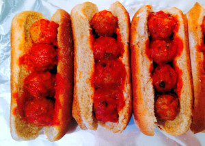 Four Rosina's meatballs fit perfectly in a standard sized hot dog bun.