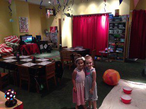 Harper & Lyla checking out the Kid's Night Out program activity room