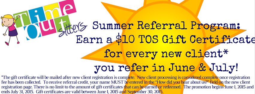 Time Out Sitters Summer Referral Program