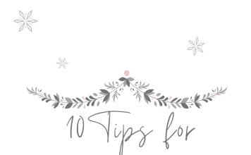 White background with snowflakes and green garland. The text says “10 Tips for Taking Care of Yourself During the Holidays”