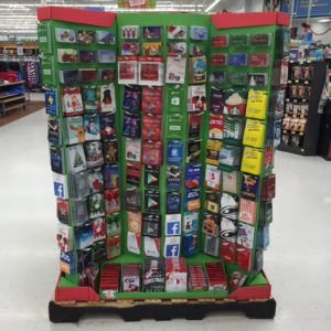 Behold the display at the front of the store at my local Walmart aka Gift Card Central.