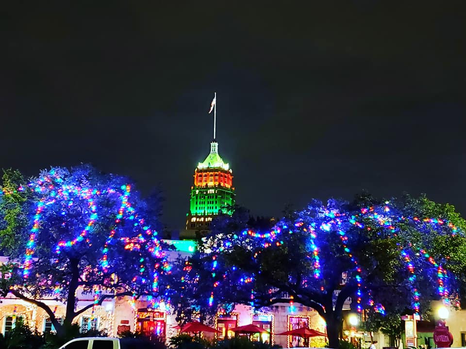 trees and holiday lights in San Antonio