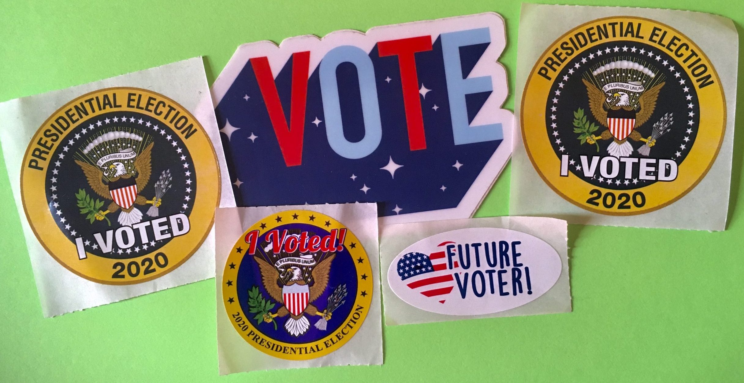 images of several stickers from voting
