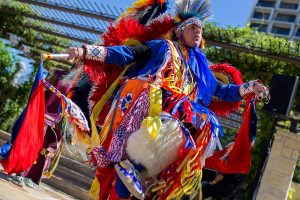 a Native American dancer at a powwow