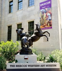 A rider and horse bronze statue at the Briscoe Western Art Museum