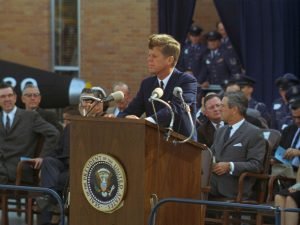 President Kennedy at the podium during his last speech