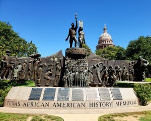 bronze monument on the grounds of the Texas capitol