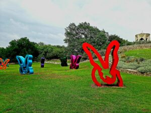 large butterfly sculptures on a lawn